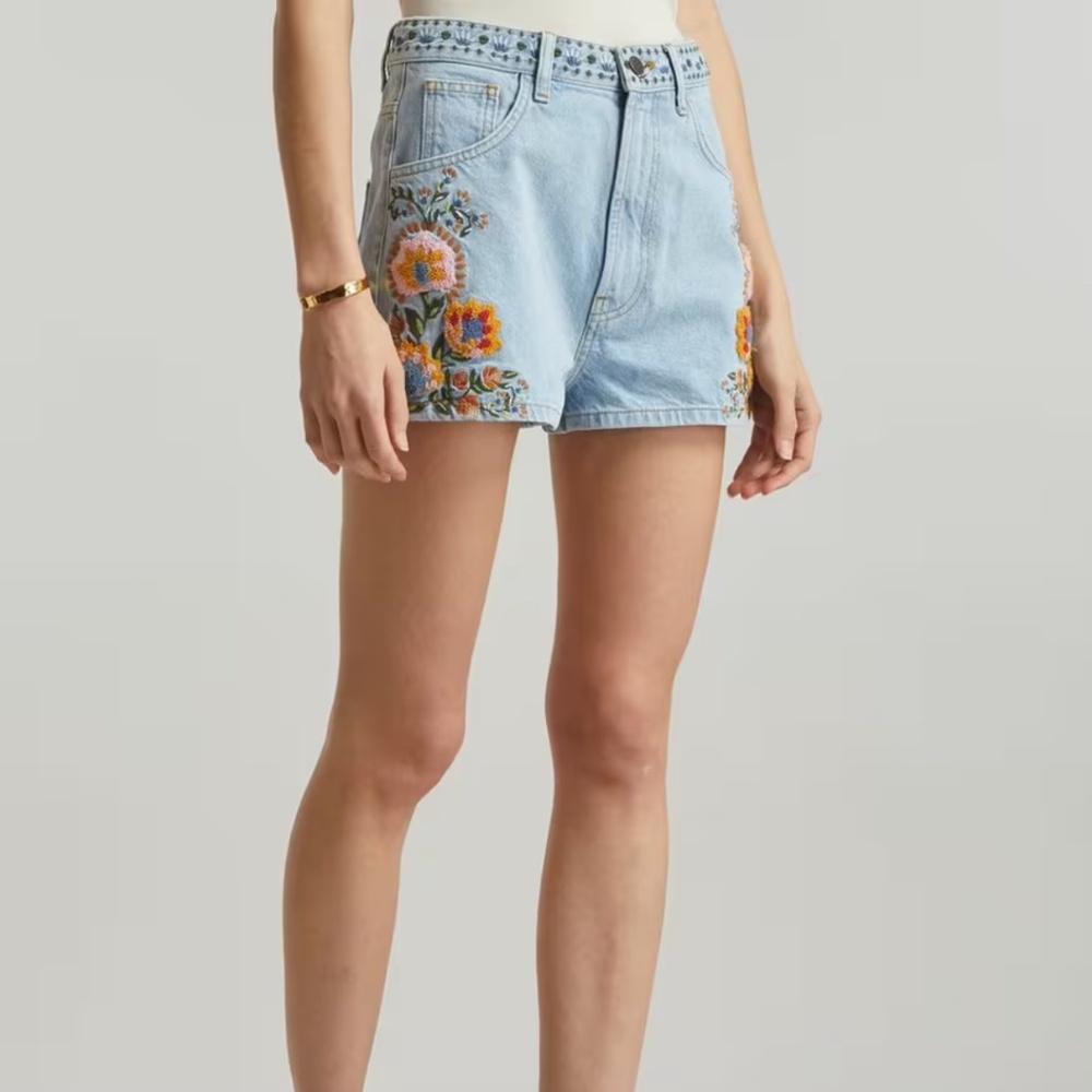 FARM RIO Summer Garden Embroidered Denim Shorts - Picture 3 of 4